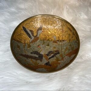 Archana Handicrafts Brass Cloisonné Painted Enamel Birds in Pond Decorative Bowl